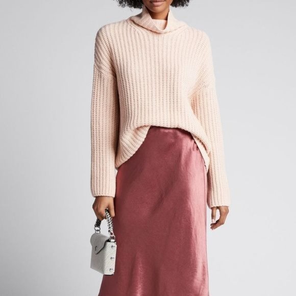 Vince Sweaters - Vince Lofty Rib Knit Drop Sleeve Wool & Cashmere Blend Chunky Turtleneck Sweater